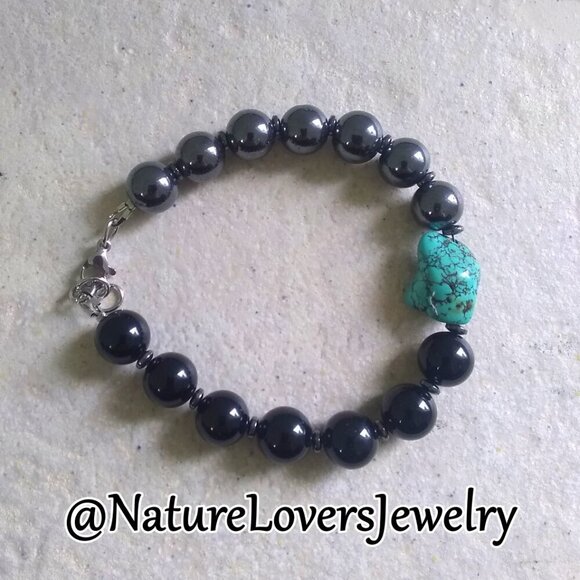 Power Meet Style! Sleek & Sexy Black Jasper, Hematite + Magnesite Men's Bracelet - Picture 2 of 12